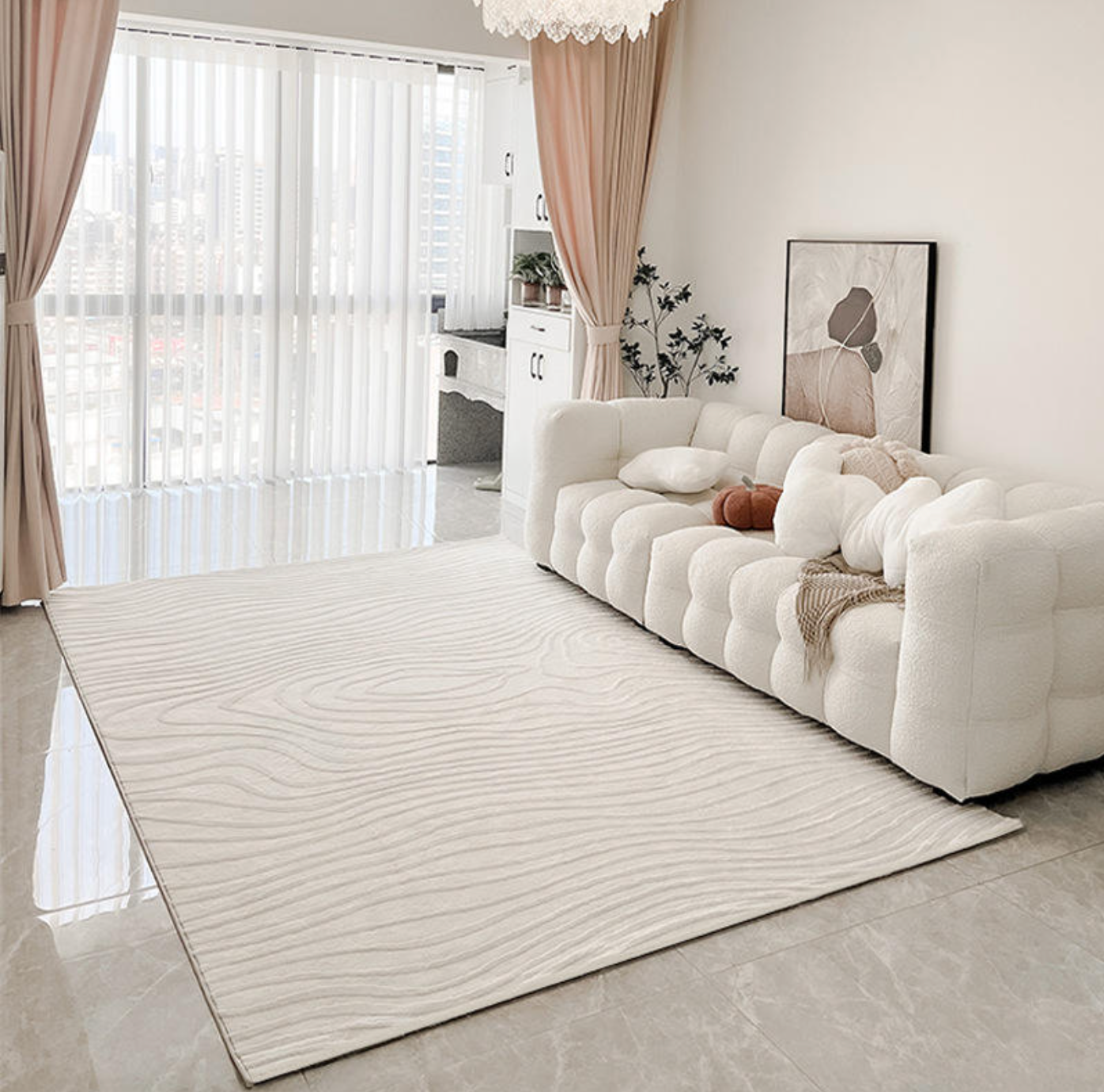 Modern Beige Sofa – Minimalist Contemporary Living Room Couch, Comfortable Upholstered Lounge Furniture