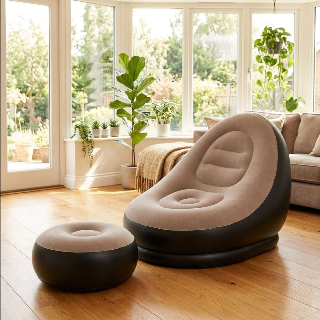 Modern Inflatable Flocked Sofa – Comfortable Portable Air Lounger for Indoor & Outdoor Use
