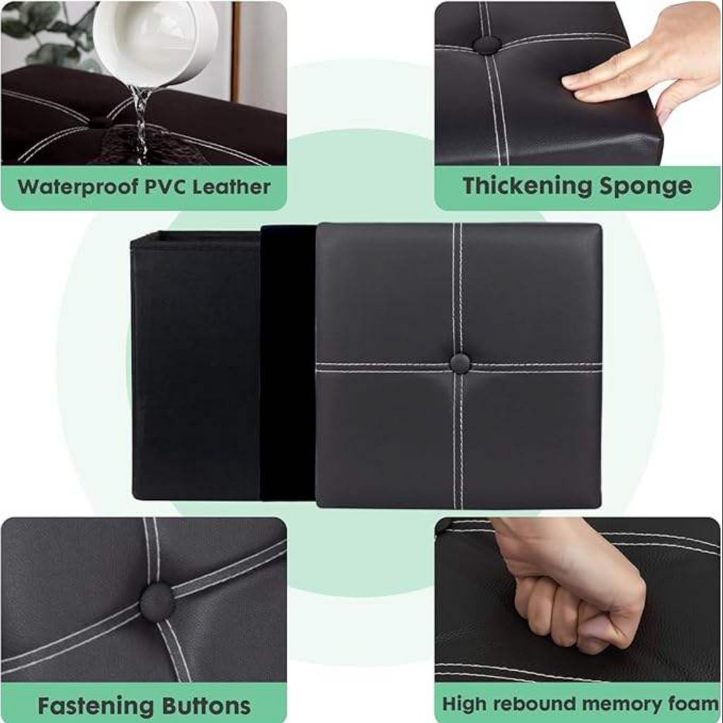 Foldable Storage Ottoman Stool – 30×30×30cm Faux Leather Footstool & Seat with Hidden Storage, Space-Saving Cube