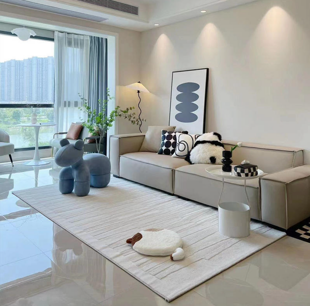 Modern Beige Sofa – Minimalist Contemporary Living Room Couch, Comfortable Upholstered Lounge Furniture