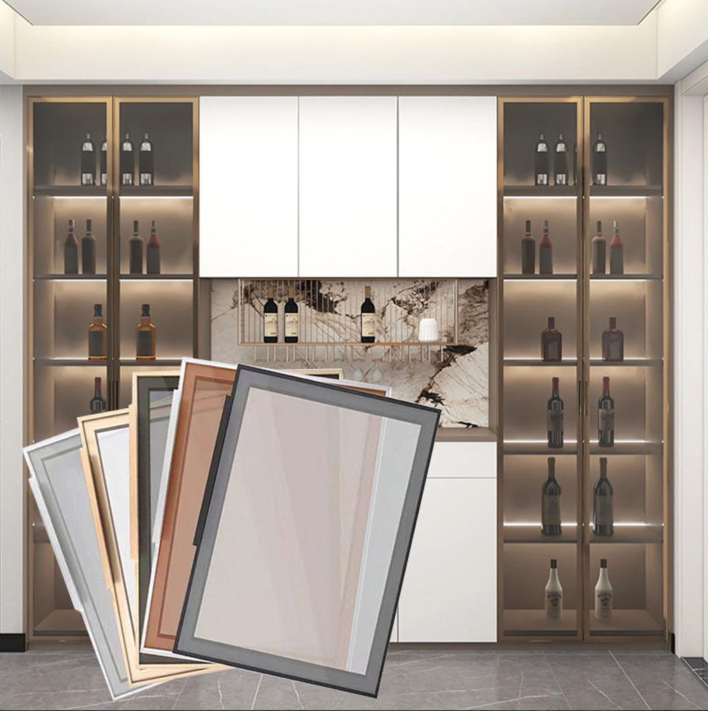 Modern Glass Display Cabinet with Sliding Doors